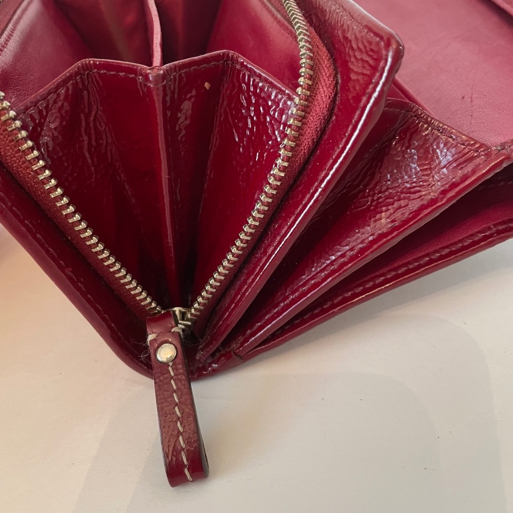 Coach Large Bifold Signature Canvas Burgundy Patent Leather Wallet - Picture 12 of 14